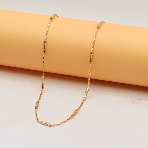 Textured Bar Link Rose Gold Necklace, XPNL0213 - Picture 1 of 11